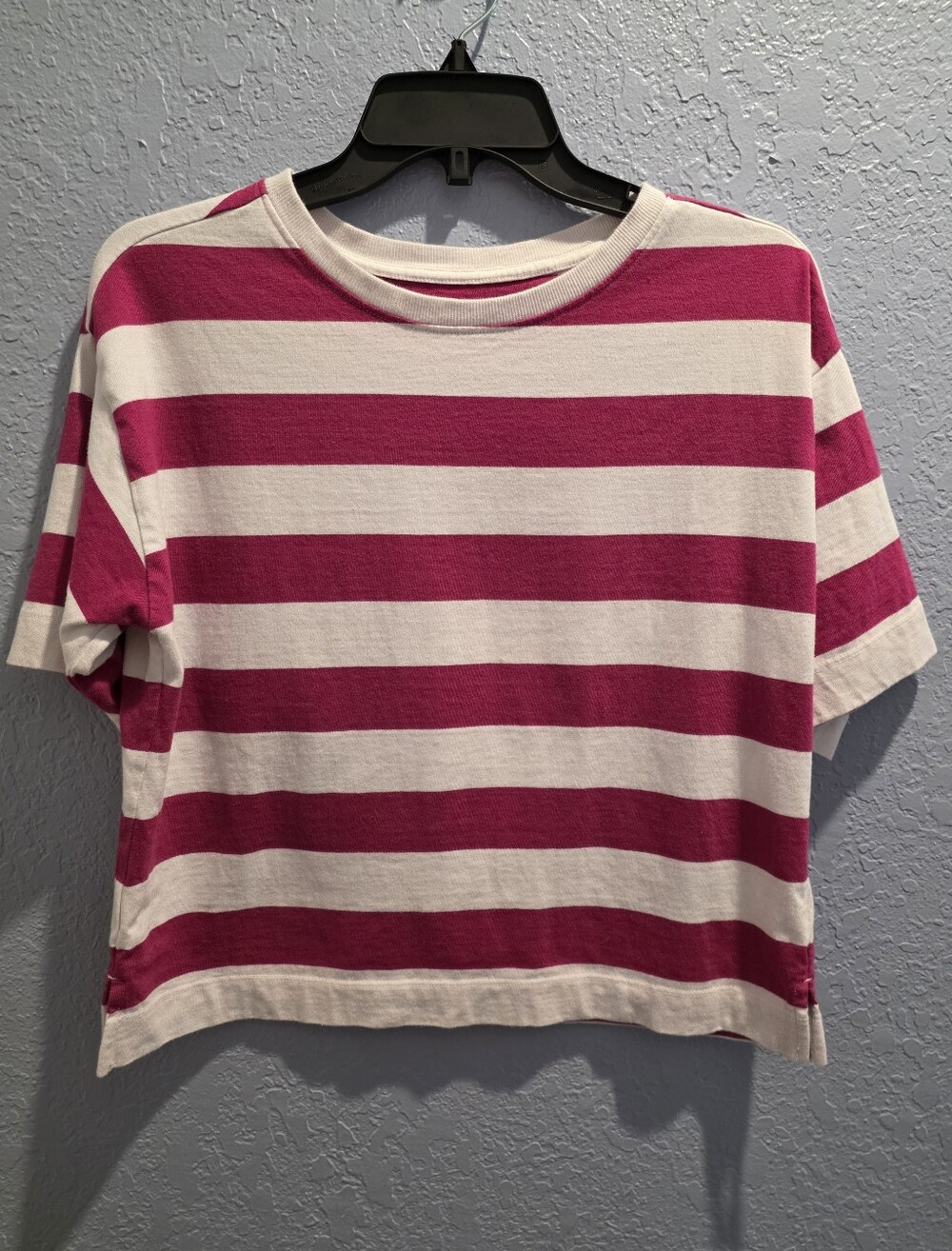 LOFT Pink & White Striped Cropped Tee